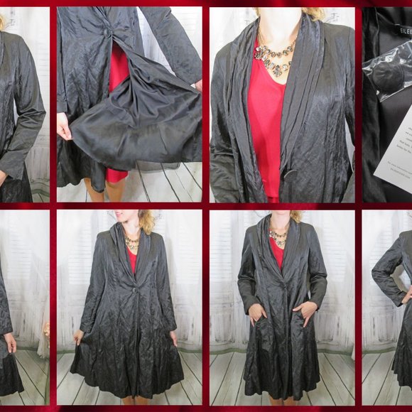 Eileen Fisher coat, Black knee length shawl collar, Fits to 38 inch bust, unworn - Picture 9 of 11